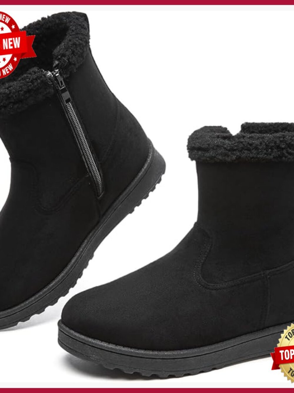 Womens Short Fuzzy Ankle Booties Fur Lined Warm Snow Boots with Zipper